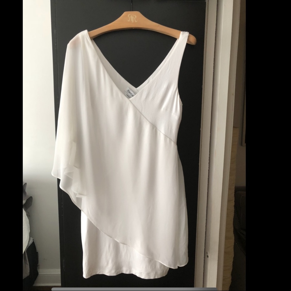 White Bebe Sheer Sleeve Cocktail Dress